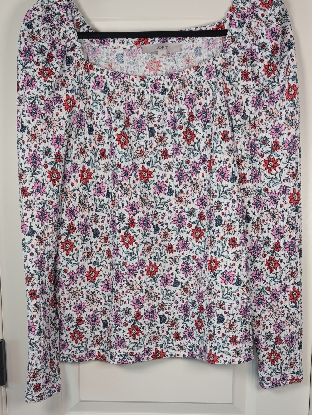 Loft White Floral Long-Sleeve Peasant Top - Picture 7 of 8